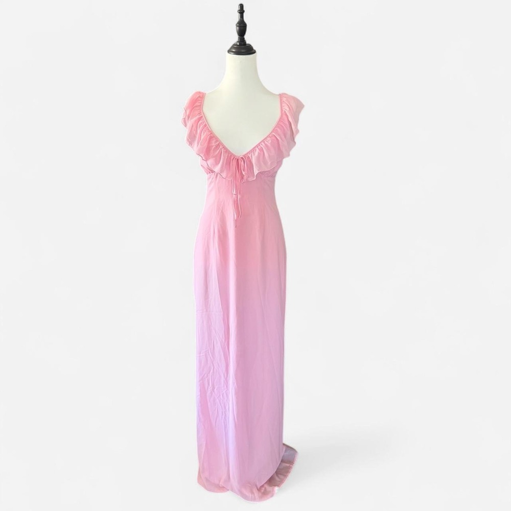 Peppermayo Silvie Pink Ruffle Maxi Slip Dress Coquette Fairycore US 6
